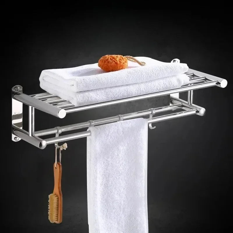 304 Stainless Steel Towel Rack, No Drill Adhesive Wall Mounted Towel Holder for Bathroom, Rustproof Towel Bar for Home Storage