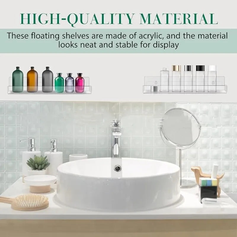 2pcs Acrylic Vinyl Record Display Stand Wall Mounted Book Floating Shelf Makeup Perfume Nail Polish Holder Storage Organizer