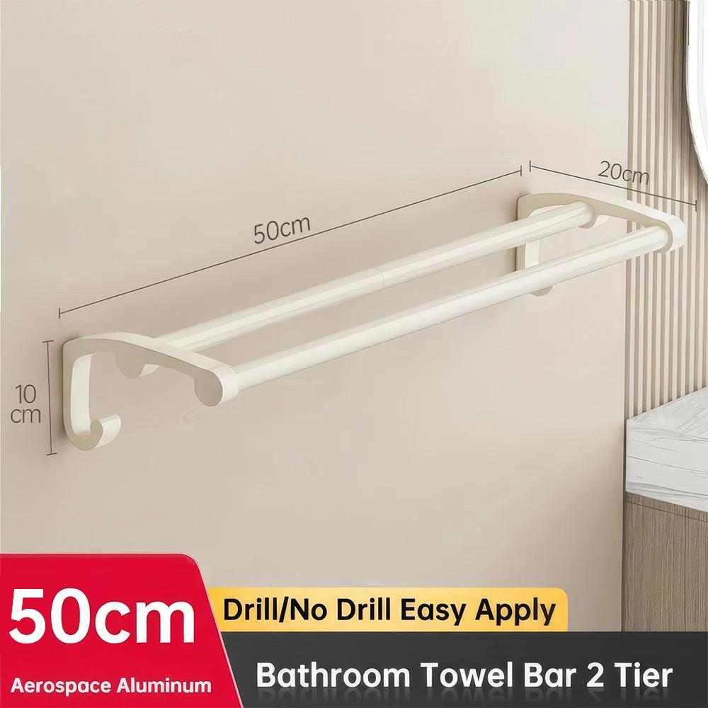 ORIENTAL YUHONG Aluminium Towel Rack Holder Double Bar Towel Hanger No Drill Wall Mount Shelf 40/50/60CM Bathroom Accessories