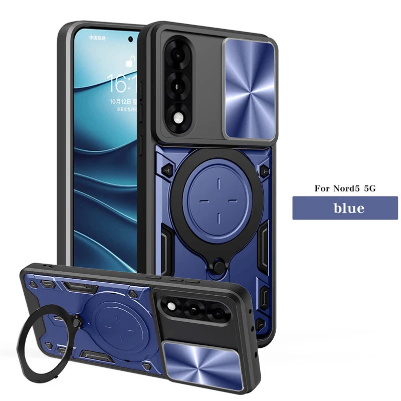 Armor Protection Slide Lens Phone Cover For OnePlus Nord 5 5G Case Car Magnetic Holder Ring Stand for One Plus 1+ Nord5 5G Funda
