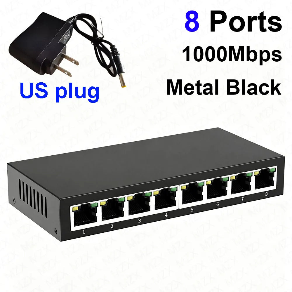 MZX Gigabit Network Switch 5 8 Ports 1000Mbps Networking Switcher RJ45 Hub Ethernet Stable Smart Internet Laptop PC Accessories