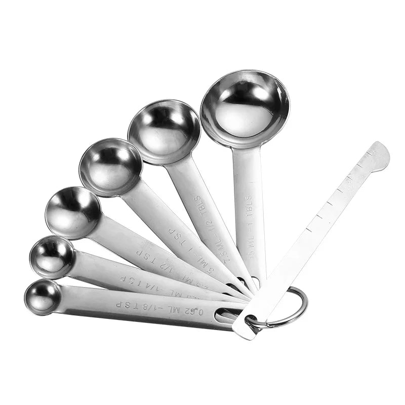 Stainless steel measuring spoon 4/6/7/8 pcs set with scale measuring ruler spoon kitchen coffee baking measuring tool set