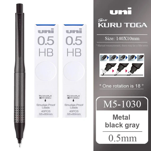 UNI ADVANCE Mechanical Pencil M5-1030 Metal Rod Low Center Gravity Kuru Toga Automatic Rotating Drawing Pencil 0.5mm Stationery