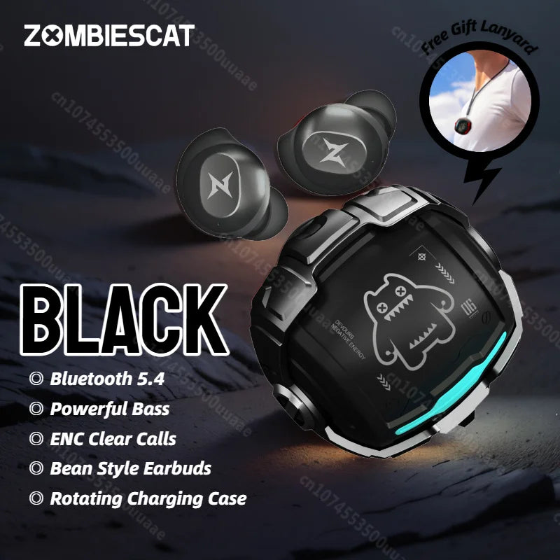 ZOMBIES CAT Bluetooth 5.4 Sports Earbuds Mini Invisible In-Ear TWS Wireless Earphone Clear Call Headphone with Sport Lanyard