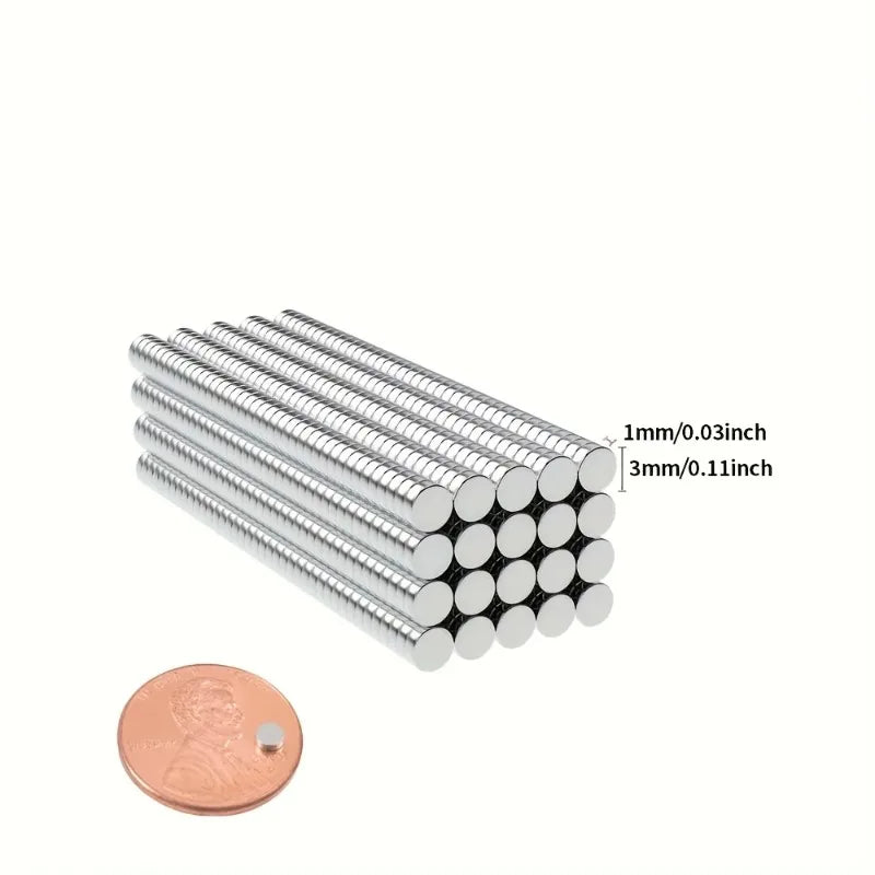 Mini 3mmX1mm Small Round Magnet 0.118 "x0.039" Magnet, Magnet 3 * 1mm Suitable for Sticker Fasteners, Office, Refrigerator