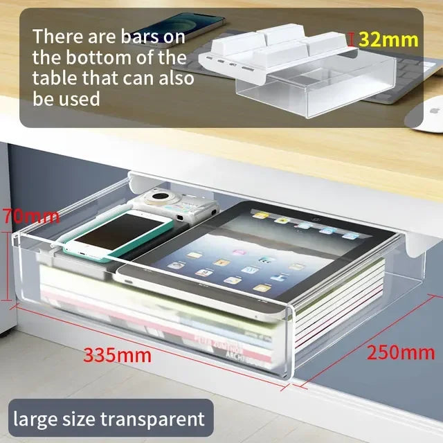 Hidden Under Desk Drawer Storage Office Organizer Desk Self Adhesive Drawers Plastic Undertable Accessories Storage Box Drawe