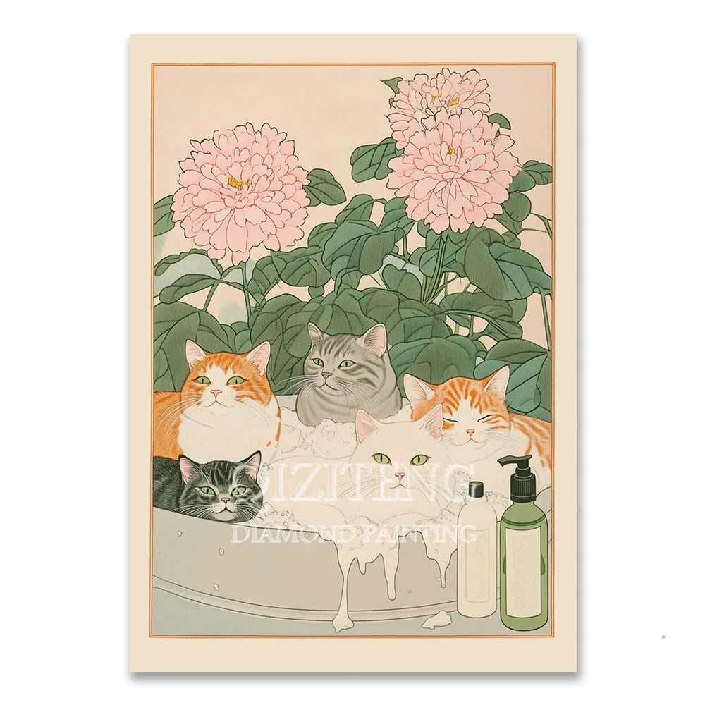 Cat in Bathtub Diamond Painting Retro Animal Picture Full Diamond Mosaic Embroidery Cross Stitch Kits Home Decor New Arrivals