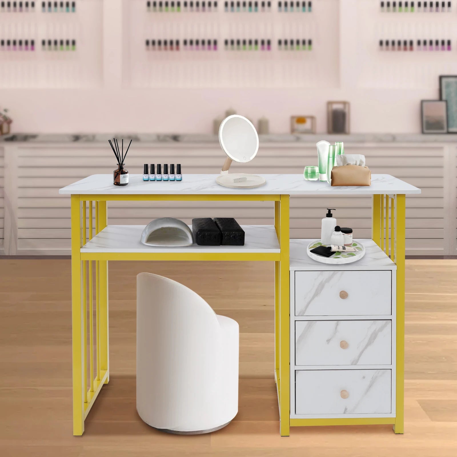 Nail Desk Marbling Texture Manicure Desk with 3 Drawers for living rooms, offices, nail salons, beauty salons, etc.