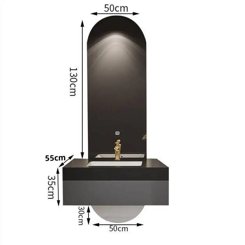Designer Customized High-end Villa Light Luxury Rock Slab Integrated Basin Bathroom Cabinet Combination Double Mirror Wash