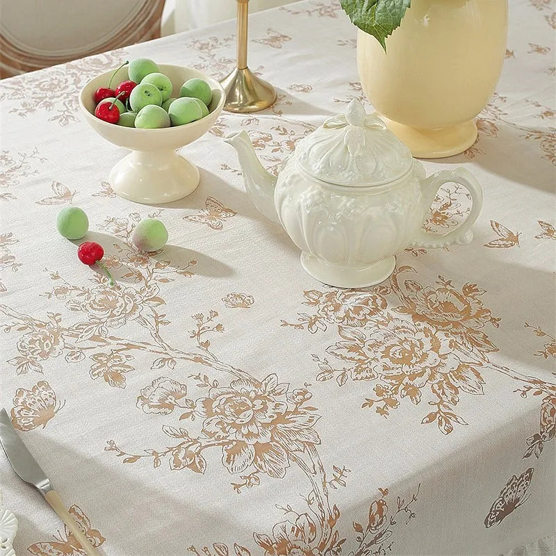 French Cutout Lace Tablecloth, Retro Romantic White Cut Flower Design Ruffle Tablecloth, Wedding Decoration, Cabinets Cover