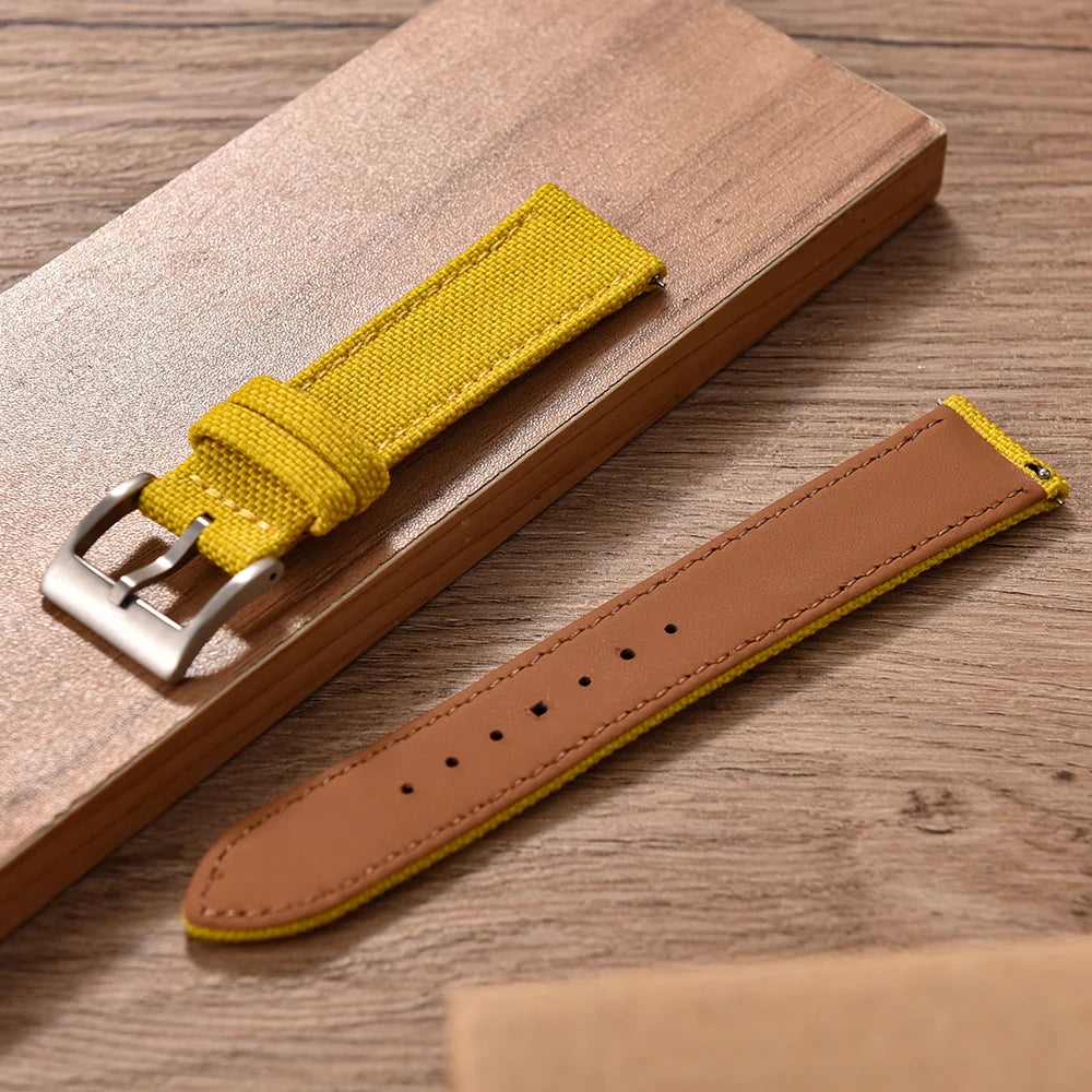 18mm 20mm 22mm Nylon Watch Strap Two-Sided Leather and Sailcloth Watch bands Quick Release Wristbands Sport Belt for Men Women