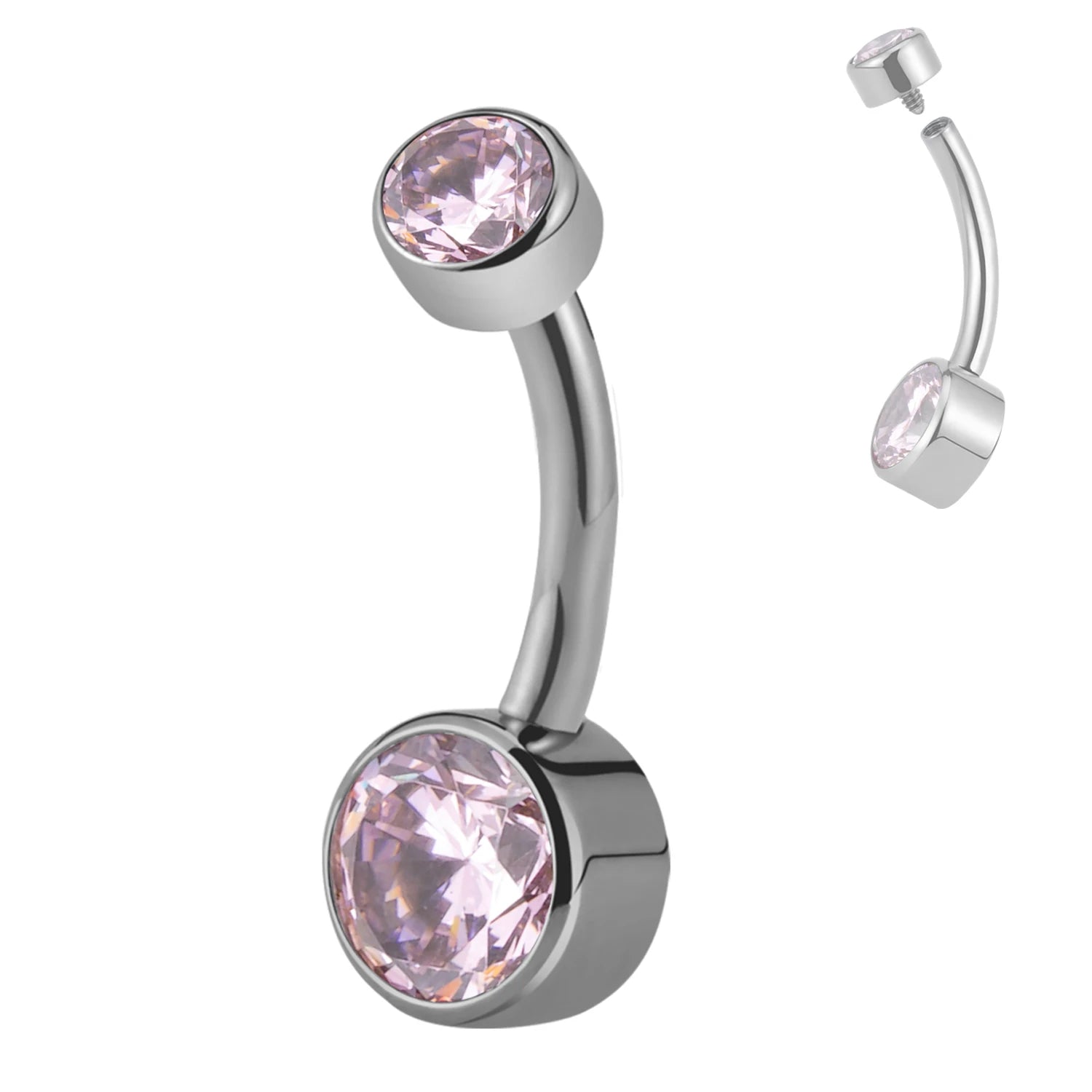 Right Grand ASTM F136 Titanium Belly Button Rings 10mm 12mm with Round CZ Internally Threaded Navel Rings Belly Bars