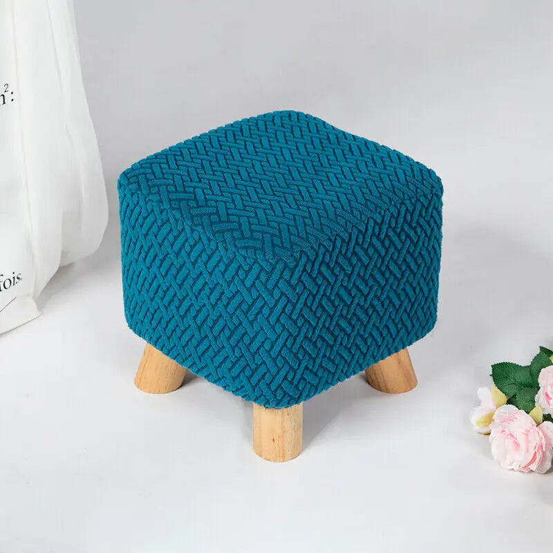 Square Stool Covers Thick Stretch Knitting Round Seat Covers Living Room Chair Cover Small Footstool Ottoman Slipcover Protector