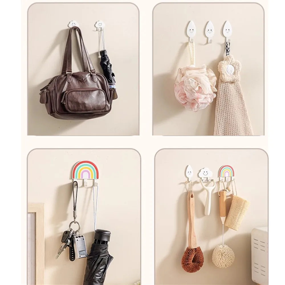 Cute leaves, rainbow shaped hooks, strong adhesive, load-bearing, no punching, kitchen door, hat, bathroom, towel hanging, wall