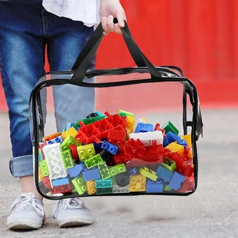 Transparent Storage Bag Waterproof Zipper Closure for Toys Beach Puzzle Travel Toiletries Cosmetic Organizer Portable Washable