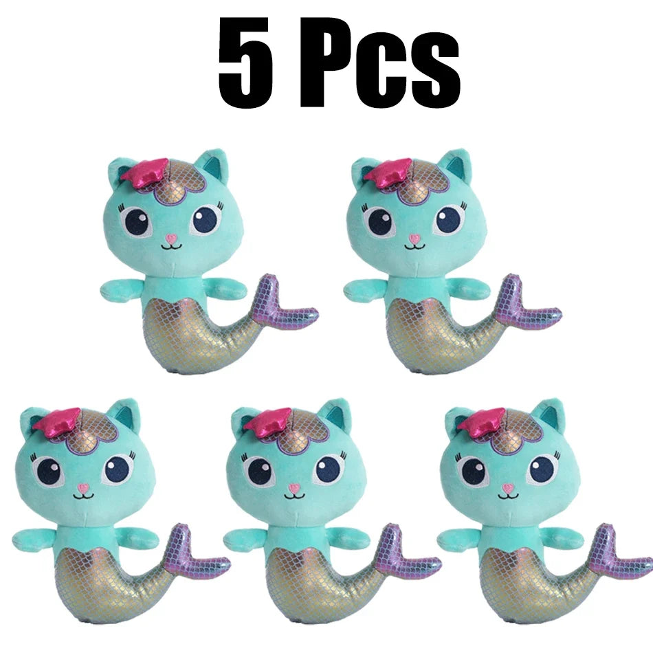 25cm 8Pcs Gabby doll house plush toy cartoon stuffed animal mermaid cat mermaid plush doll children's Christmas gift