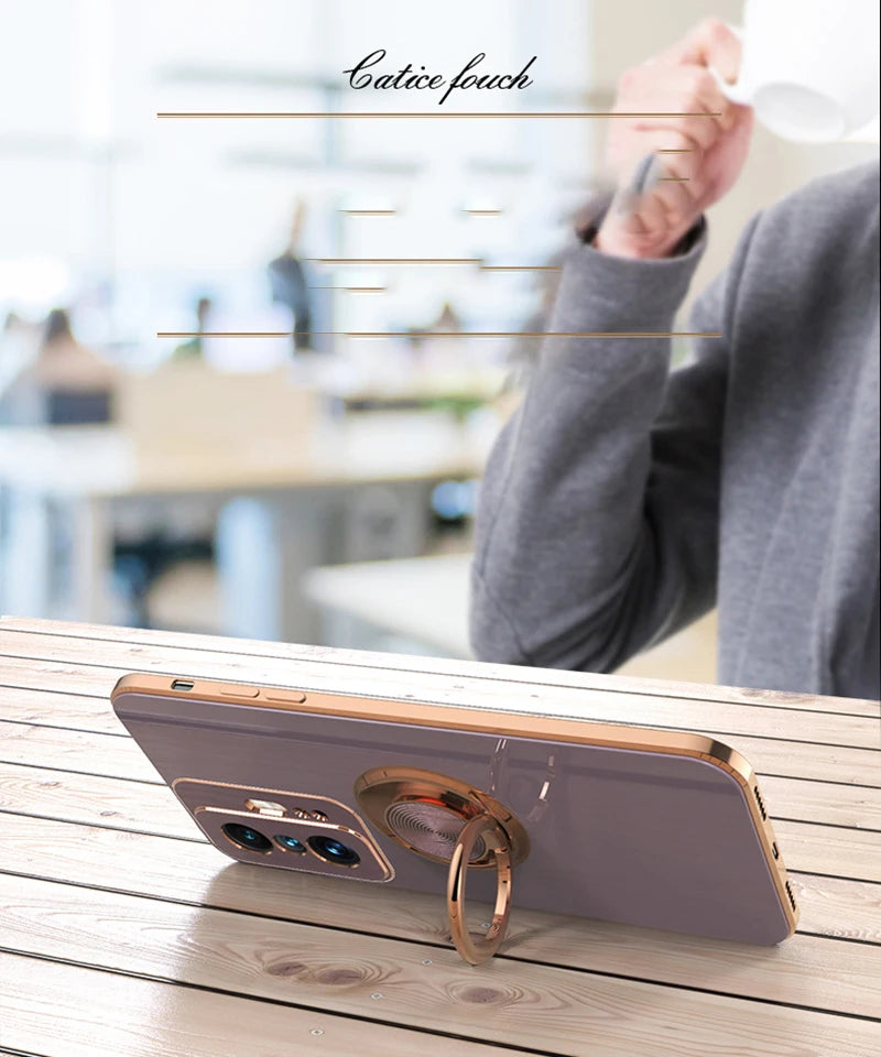 Luxury Plating Silicone Magnetic Holder Stand Case For XiaoMi 13T 14T Redmi 13C 14C 4G Note 12 13 14 Pro Plus 5G Back Cover
