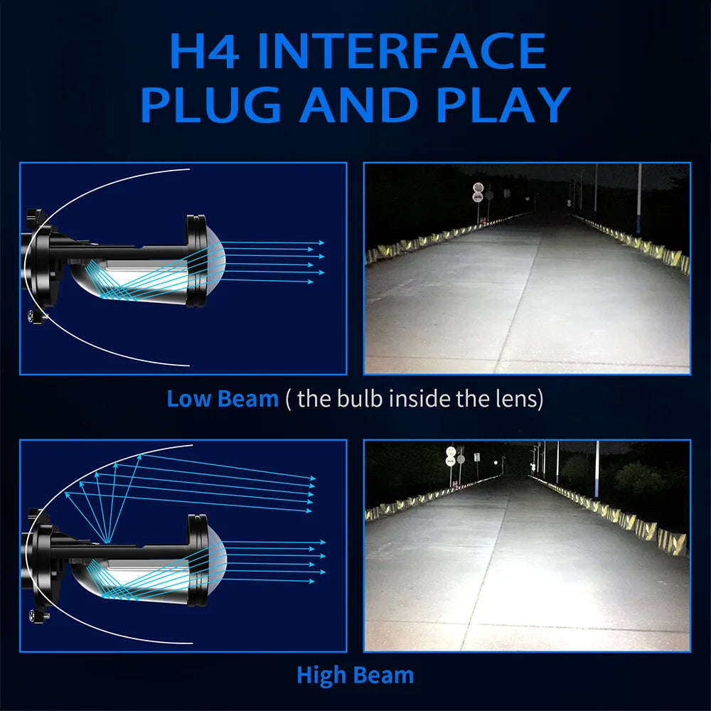 Turbo Fan H4 LED Headlights Car H4 Mini Projector Lens 6000K Super Bright 20000LM High Low Beam Auto LED Lights Car Light Lamp