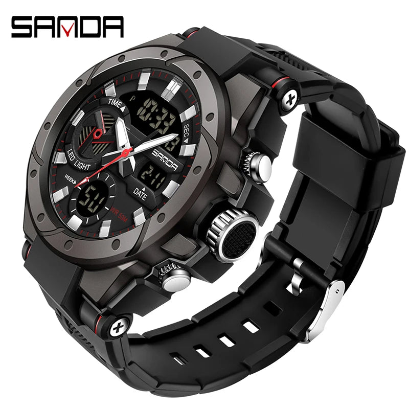 SANDA Brand Electronics Watch Men Sport Alarm Clock Waterproof Stopwatch Chronograph Men's Wristwatches Quartz Digital Watches