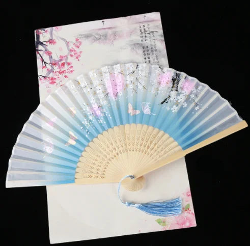 Retro Style Folding Fan Female Japanese Pattern Retro Cloth Art Craft Gift Home Decoration Ornament Dancing Hand Fan