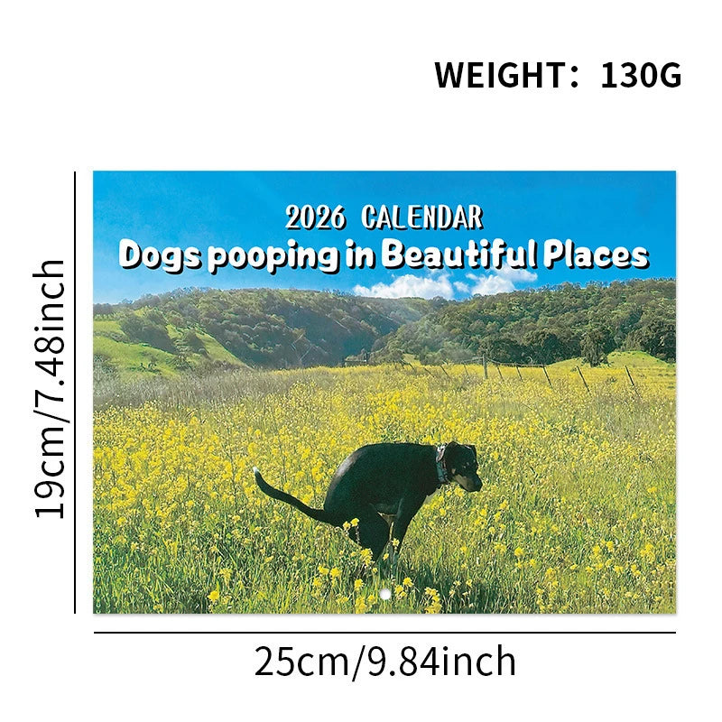 2026 Dog Pooping Calendar Funny Animal Humor Wall Calendar with Dogsh*t Design Novelty Gag Gift for Dog Lovers Office Home Decor