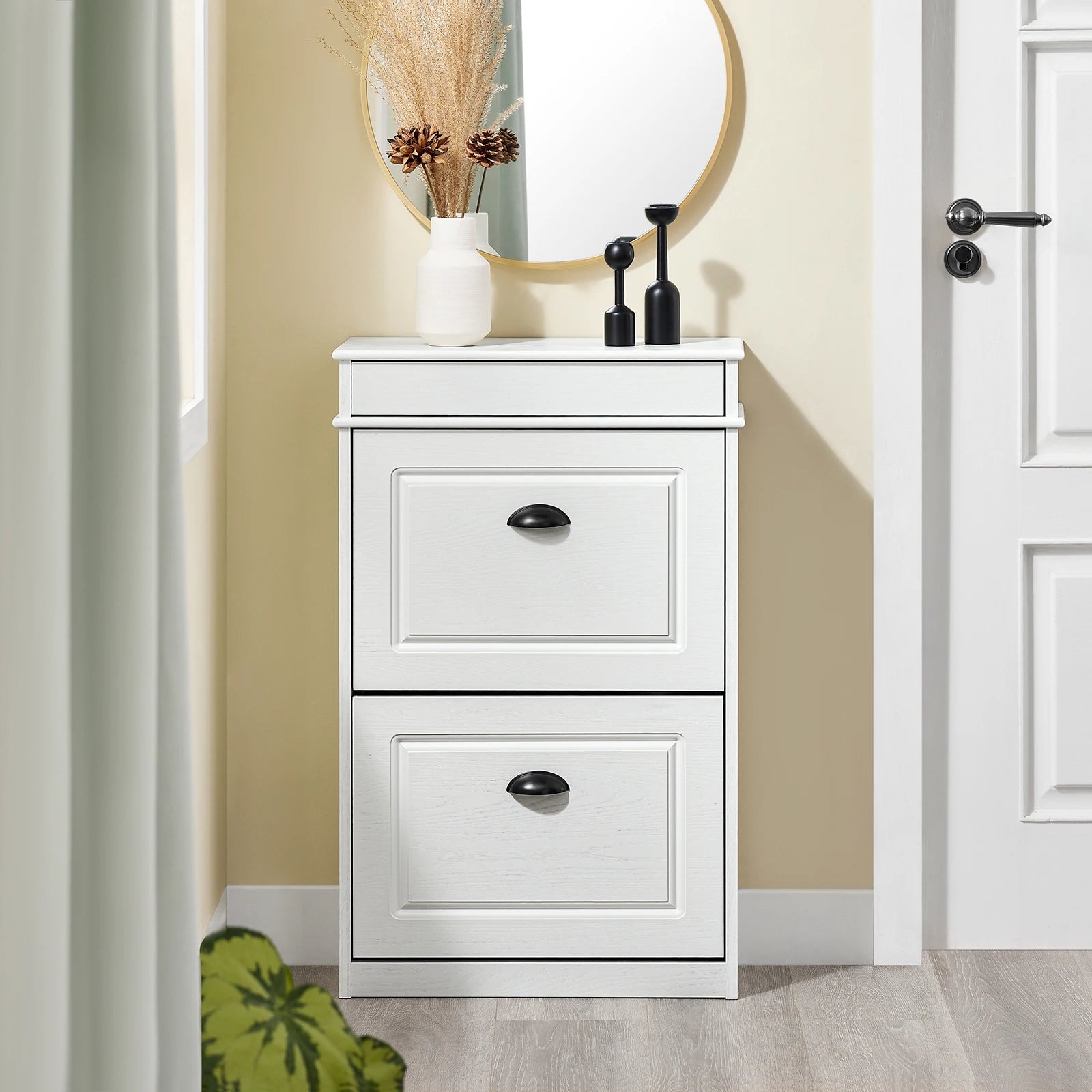 SoBuy FSR78 Shoe dump truck Shoe cabinet with 2 flap shoe rack with 4 shelf surfaces Shoe chest of drawers Shoe shelf
