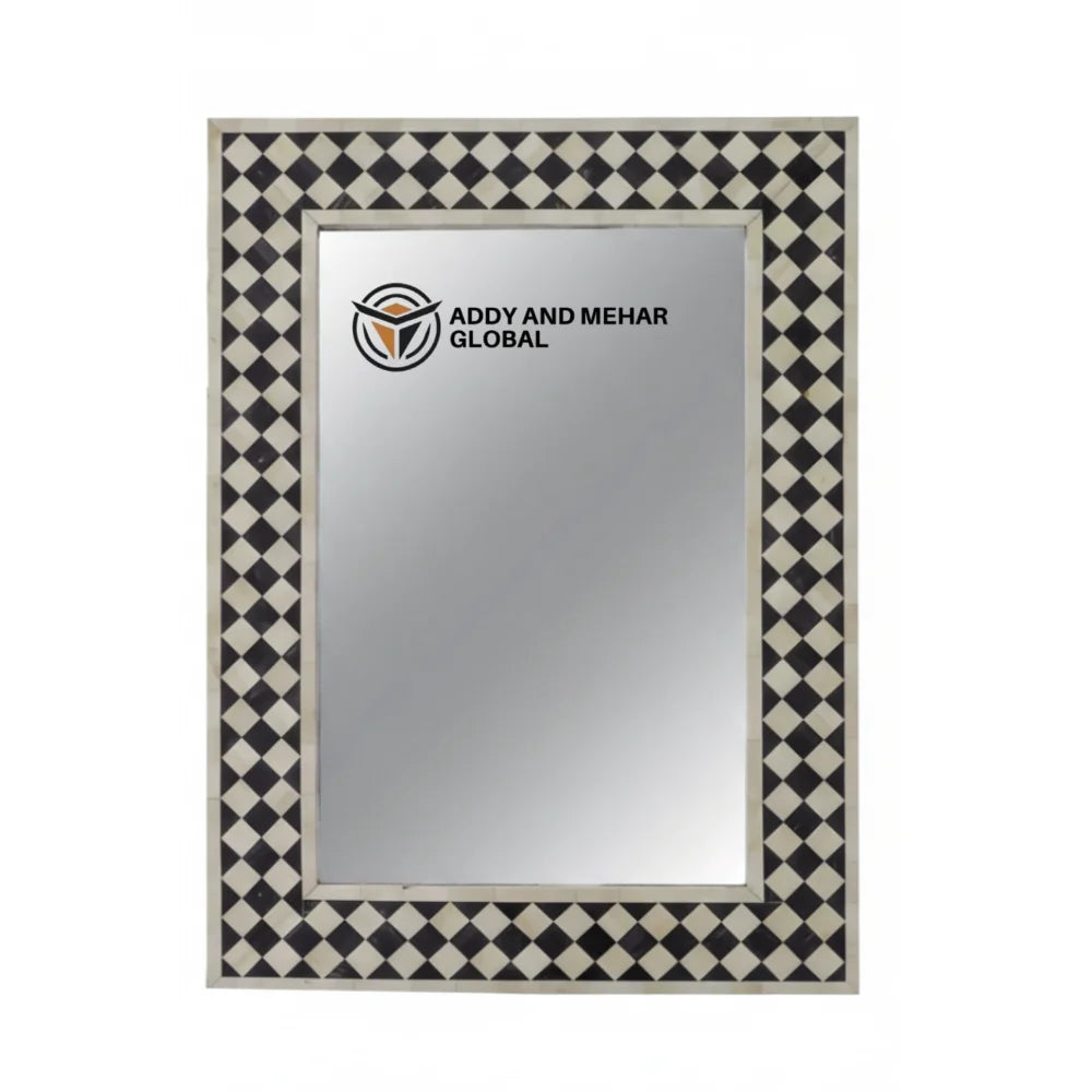 Handcrafted Black & White MDF Inlay Art Deco Eco-Friendly Decorative Geometric Pattern Square Wall Mirror