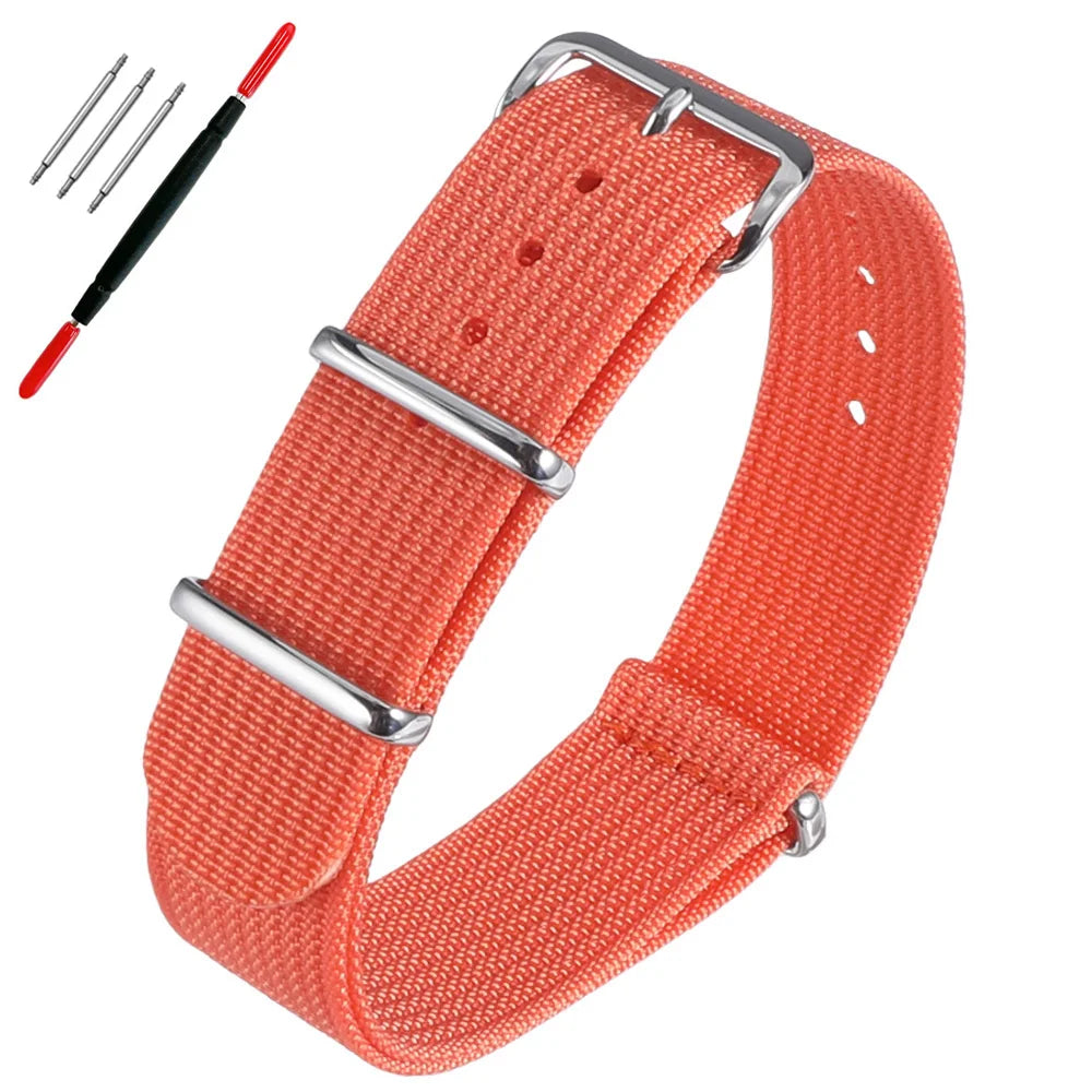16mm 18mm 19mm 20mm 22mm 24mm Durable Nylon Ribbed Watch Strap Stripped Sport Watch Band Replacement Wristband Belt Accessories