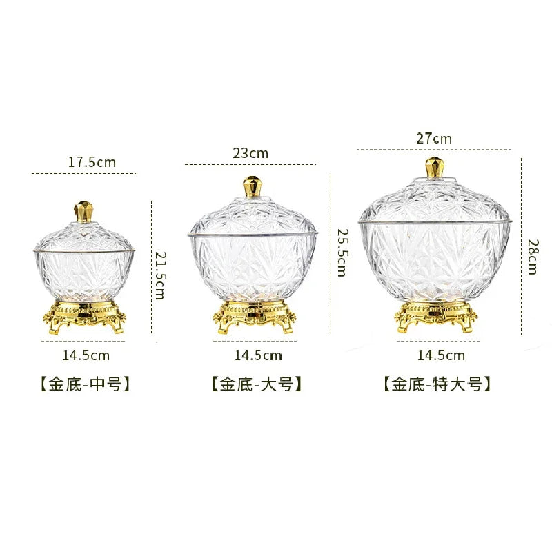 Transparent Plastic Storage Tank Large-capacity Food Tall Fruit Storage Box Gold-plated Desktop Snack Jar with Lid Decorate