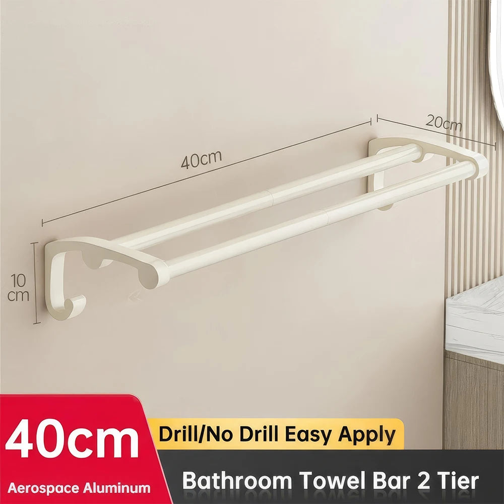 ORIENTAL YUHONG Aluminium Towel Rack Holder Double Bar Towel Hanger No Drill Wall Mount Shelf 40/50/60CM Bathroom Accessories