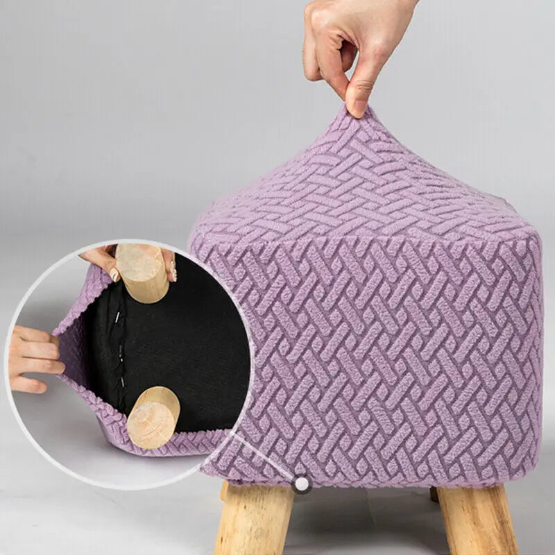 Square Stool Covers Thick Stretch Knitting Round Seat Covers Living Room Chair Cover Small Footstool Ottoman Slipcover Protector