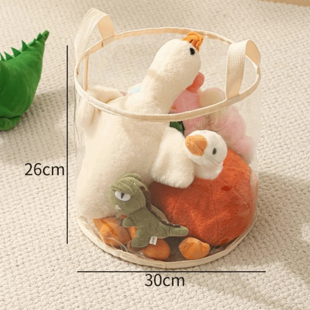 New PVC Doll Storage Basket Transparent Large-capacity Organizer Space Saving with Handle Storage Bucket Household Use