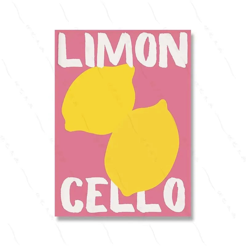 Retro Limon Cello Lemon Fruit Canvas Print Positano Lemon Strawberry Fruit Market Poster for Modern Bedroom Kitchen Home Decor