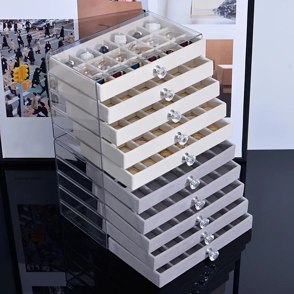 Newly Upgraded 7-Tier Dust-Proof Acrylic Jewelry Storage Box Modern Rectangular Desktop Display & Storage Jewelry Box Amagi