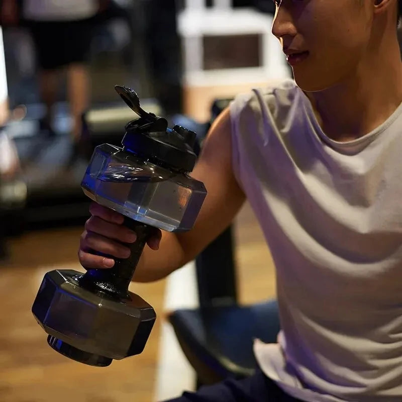 1pc 1500ml High Capacity Plastic Dumbbell Shaped Portable Water Bottle Creative Fitness Dumbbells Sport Bottle