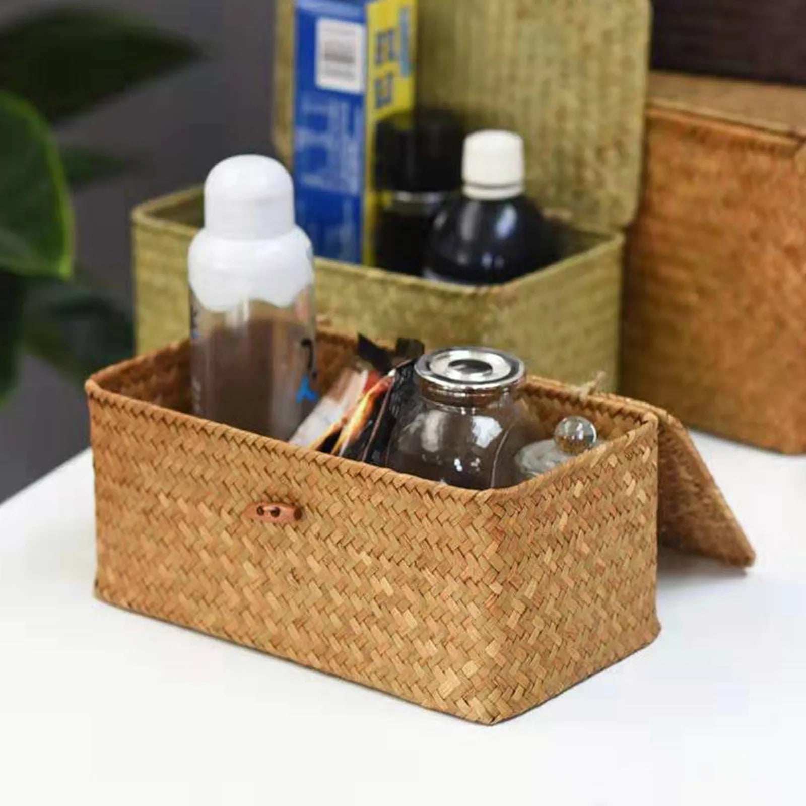 Wicker Storage Basket Woven Rattan Storage Laundry Basket With Lid Wooden Large Storage Box Home And Decoration Acceesories
