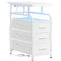 Side Table with Power Strip, Bedside Table with LED Light, Nightstand with 3 Drawers, 2 AC Outlets and 2 USB Ports
