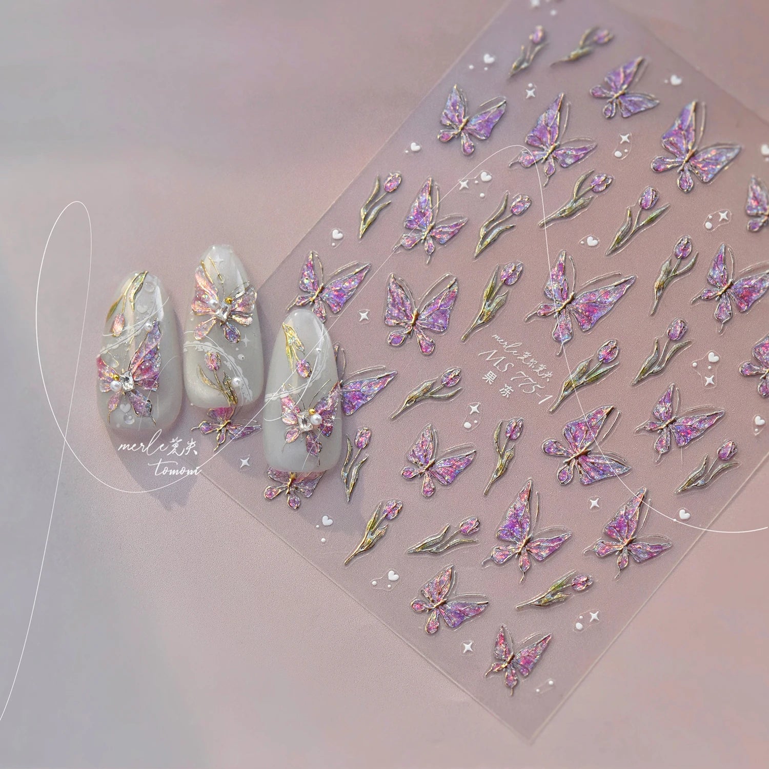 Red Butterfly 5D Nail Sticker Nail Art Decoration Spring Flowers Nail Art Decal Relief Sticker Press on Nails