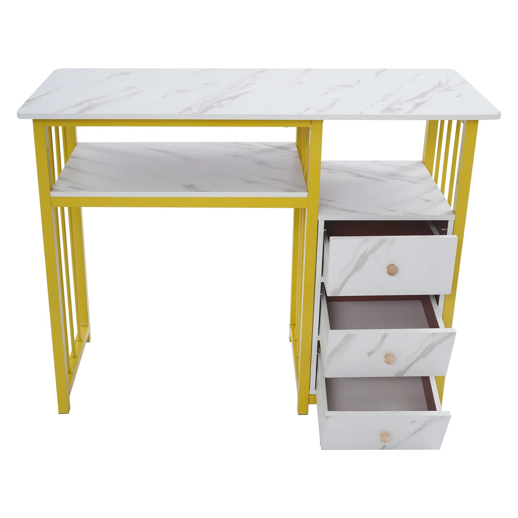 Nail Desk Marbling Texture Manicure Desk with 3 Drawers for living rooms, offices, nail salons, beauty salons, etc.