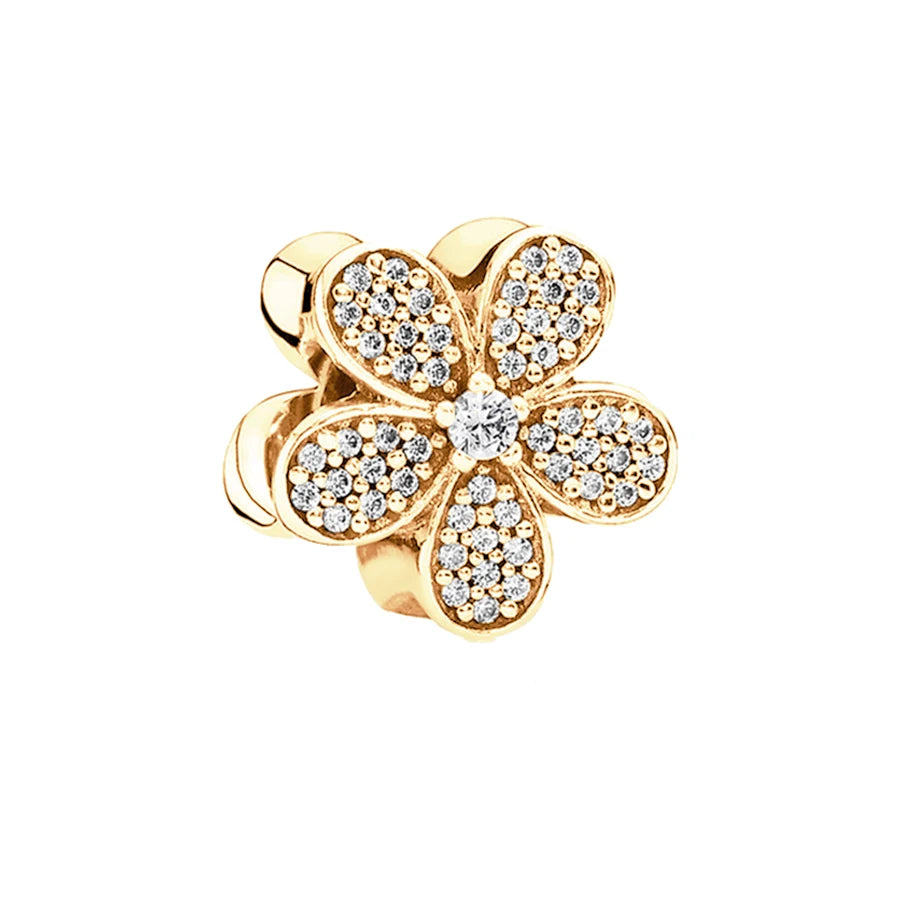 Gold Plated CZ Charms Fit Original Bracelet 925 Sterling Silver Core Heart Star Flower Dangle Beads Luxury DIY Jewelry Gift