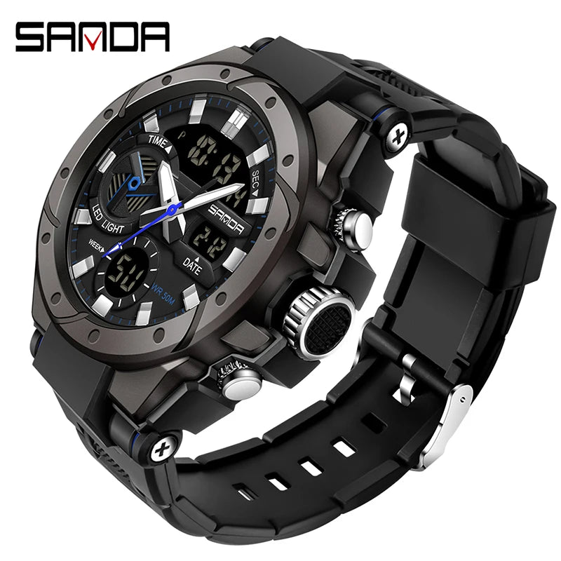 SANDA Brand Electronics Watch Men Sport Alarm Clock Waterproof Stopwatch Chronograph Men's Wristwatches Quartz Digital Watches