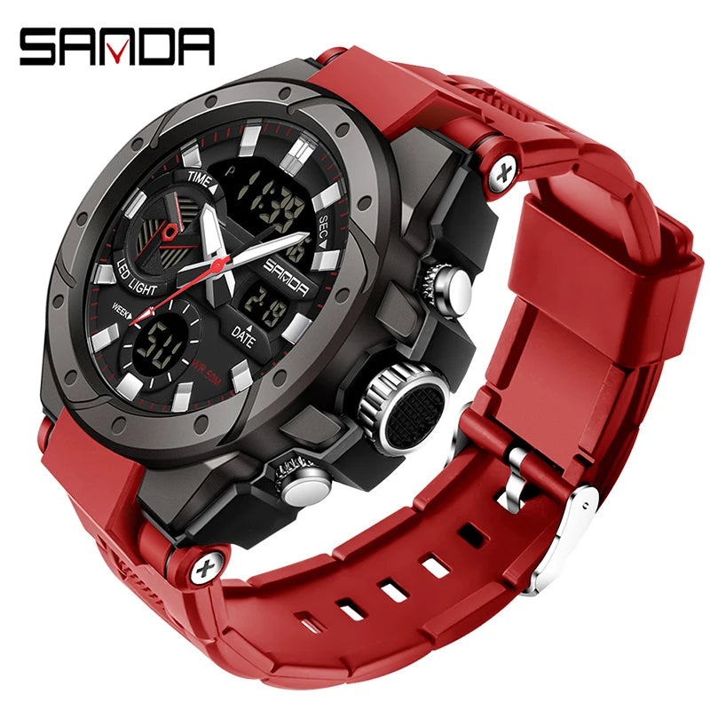 SANDA Brand Electronics Watch Men Sport Alarm Clock Waterproof Stopwatch Chronograph Men's Wristwatches Quartz Digital Watches