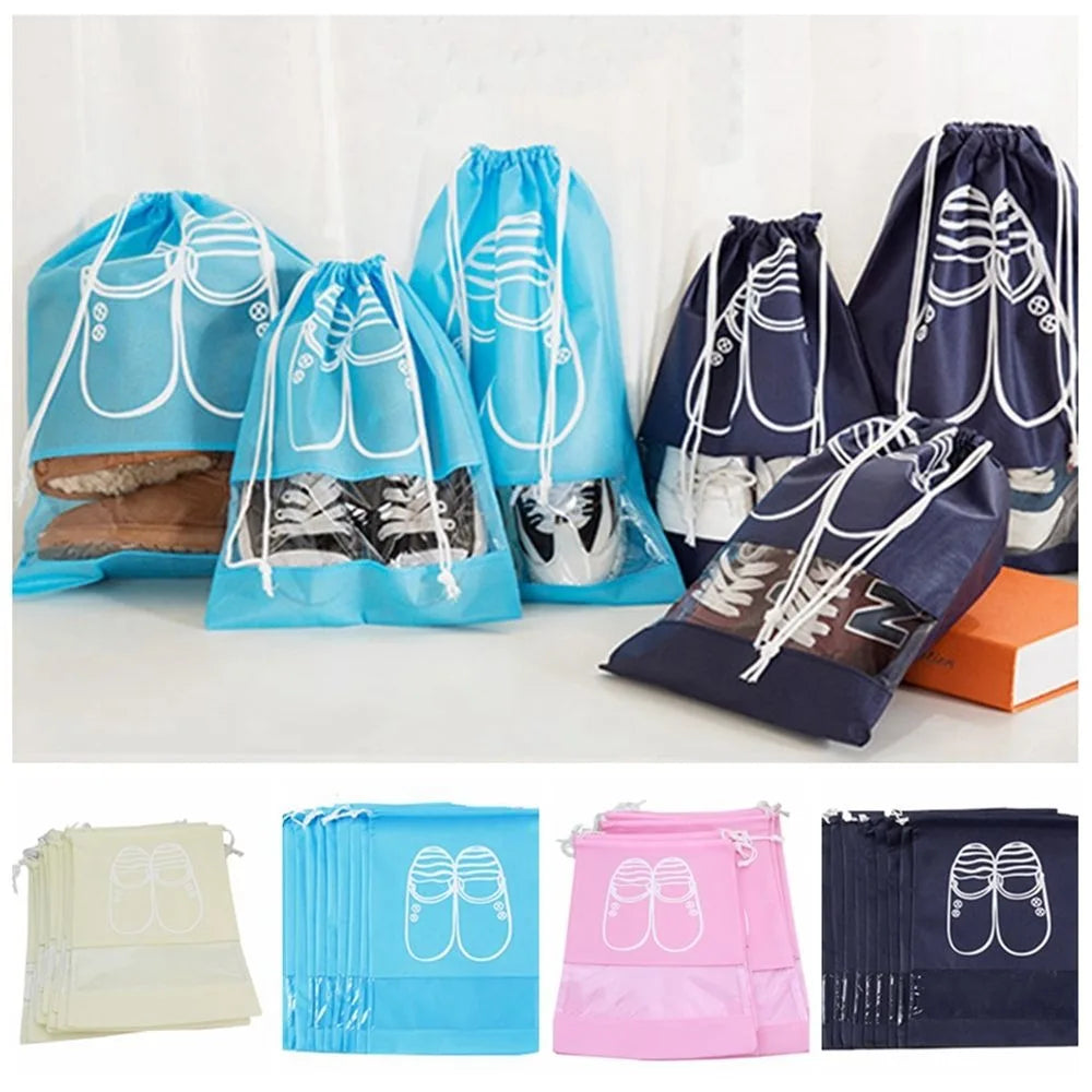 New Non-woven Shoes Pouch Portable Waterproof Shoes Storage Organizer Bags Drawstring Accessories Transparent Hanging Bag Travel