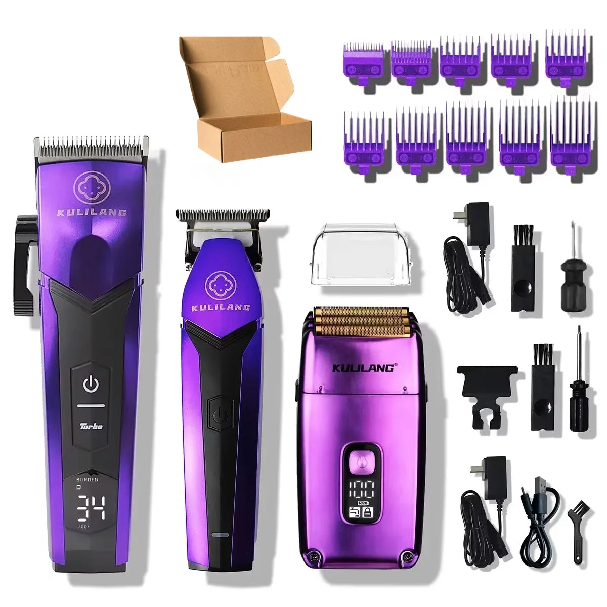 KULILANG Professional Barber R77F R55F R11F Gradient Electric Hair Clipper Titanium Plated FADE Blade 7200rpm Hair Salon Trimmer