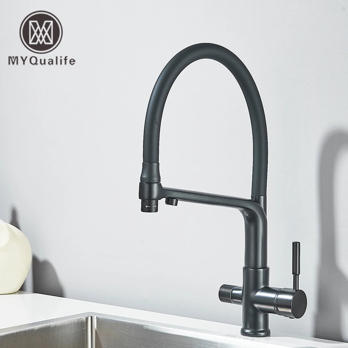 Matte Black Brass Kitchen Sink Faucet 2 Mode Tap Pure Water Filter Hot Cold Water Mixer Crane Purification Kitchen