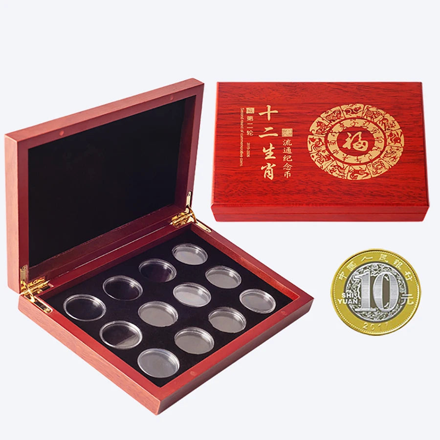 Red Round Coins Case Holders Storage Container Display 27mm 40mm Cases Wooden Box Commemorative Coins Collection Box CY