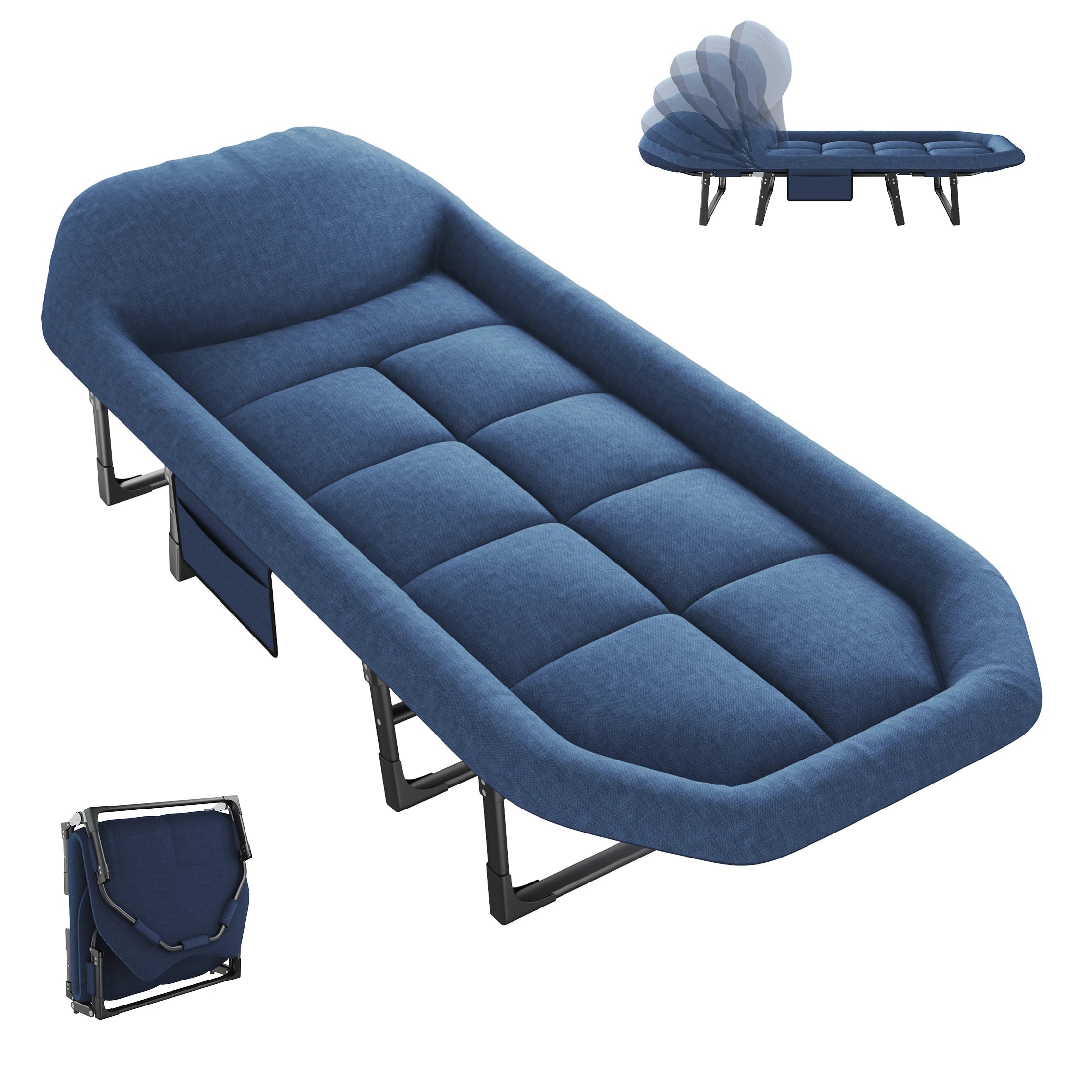 JHK Adjustable Folding Camping Bed with Mattress  Lightweight Camping Cot with Carry Bag 6 Angle Foldable Camping Bed for Camp Outdoor Supports 450 lbs