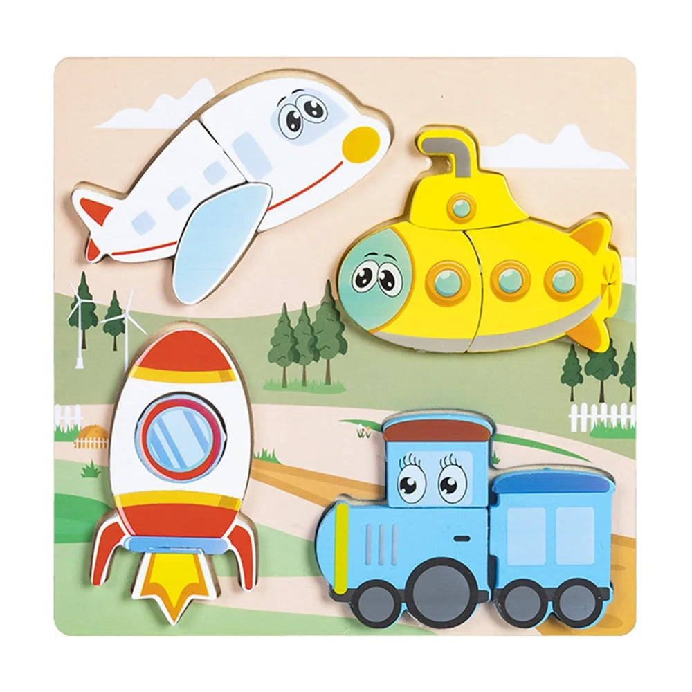 Multicolor Wooden 3D Puzzle Fruits Dinosaur Hand-eye Coordination Early Education Puzzle Cartoon Animal English Learning Puzzle