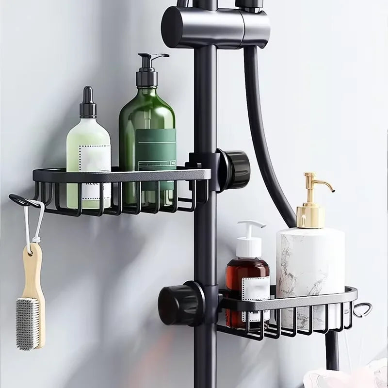 Adjustable Aluminum Bathroom Shower Shelf Rack – Wall Mount Basket for Shampoo, Soap and Towel Storage, Kitchen Sink Rag Holder