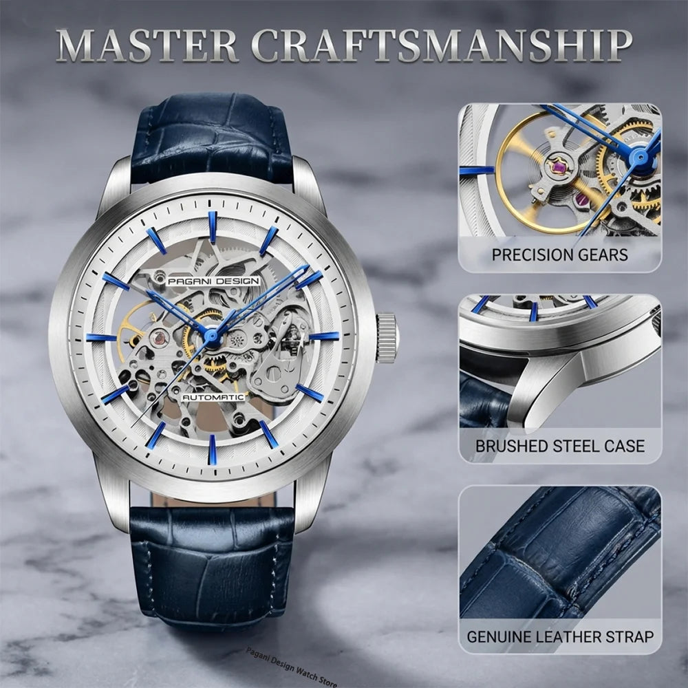 PAGANI DESIGN Brand Fashion Sports Leather Watches Men Luxury Automatic Mechanical Skeleton Waterproof Watches Relogio Masculino